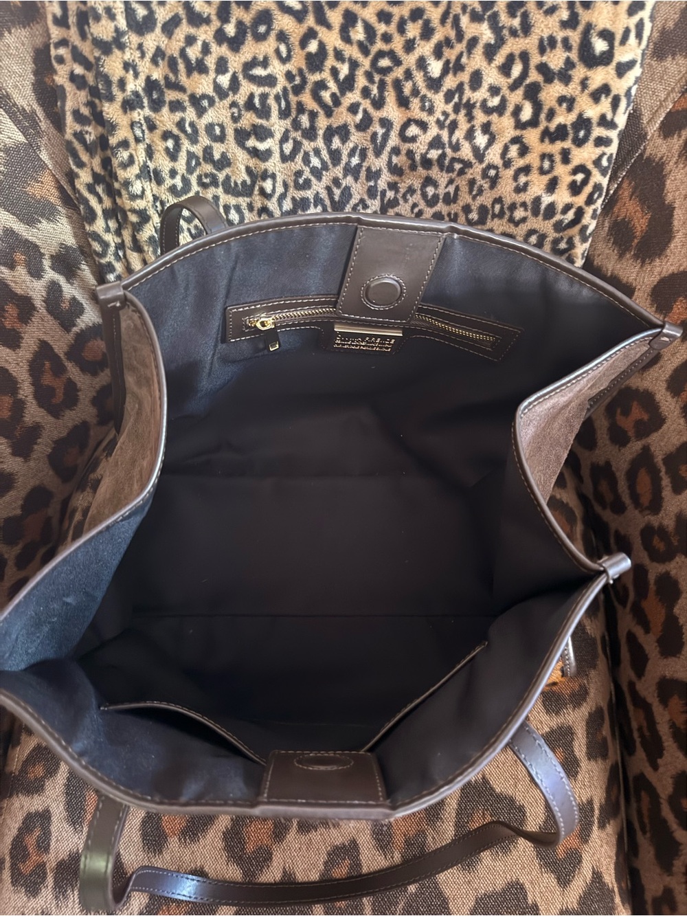 Leopard Print Tote Bag with Brown Trim - Picture 3 of 6